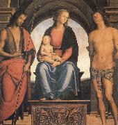 Pietro vannucci called IL perugino The Madonna and the Nino enthroned, with the Holy Juan the Baptist and Sebastian Spain oil painting artist